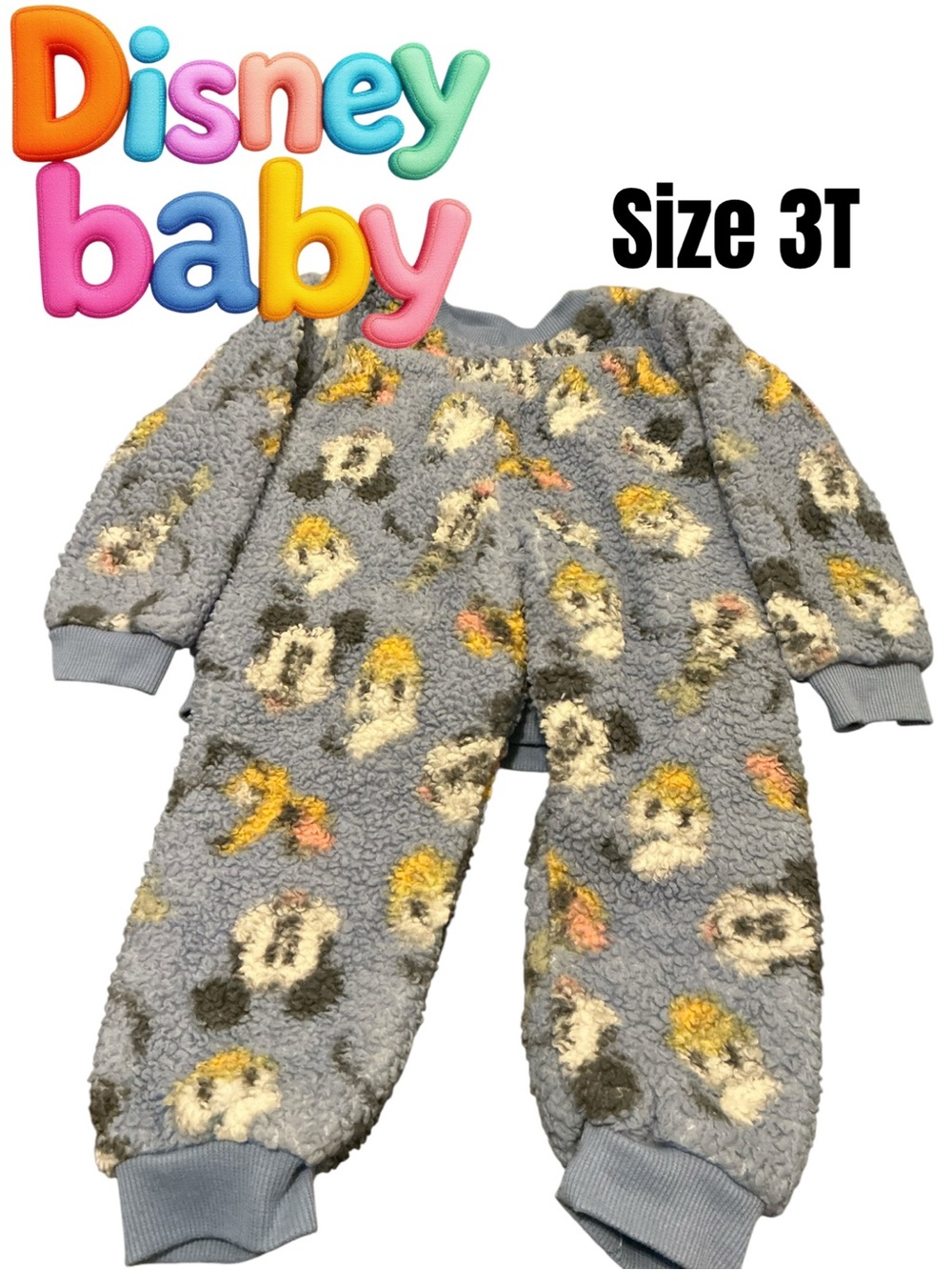 Disney Gray Plush Baby One-Piece Footie with Character Print